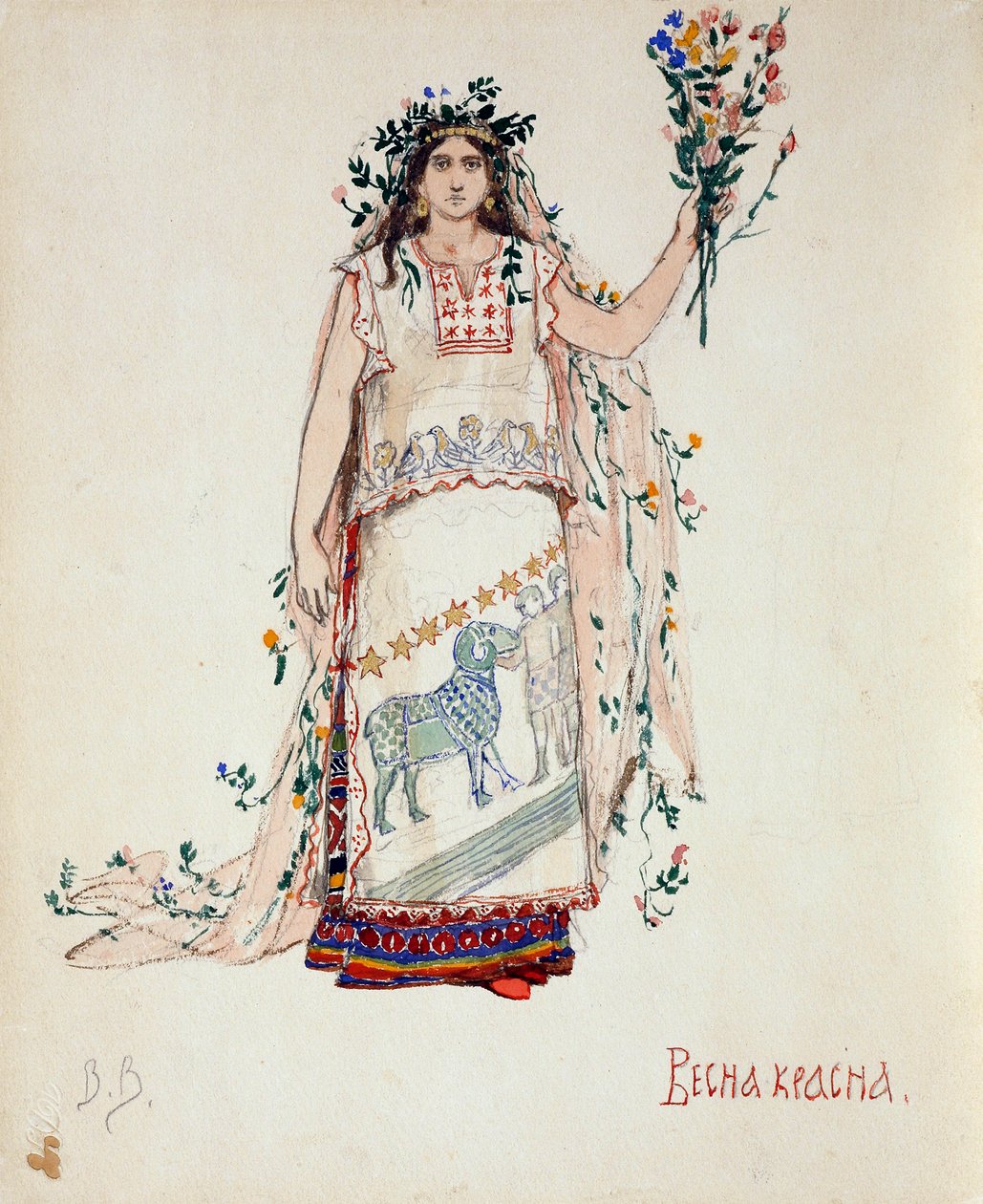 Belleza de Primavera. Diseño de vestuario para la ópera La Doncella de Nieve de N. Rimsky-Korsakov de Viktor Mikhaylovich Vasnetsov