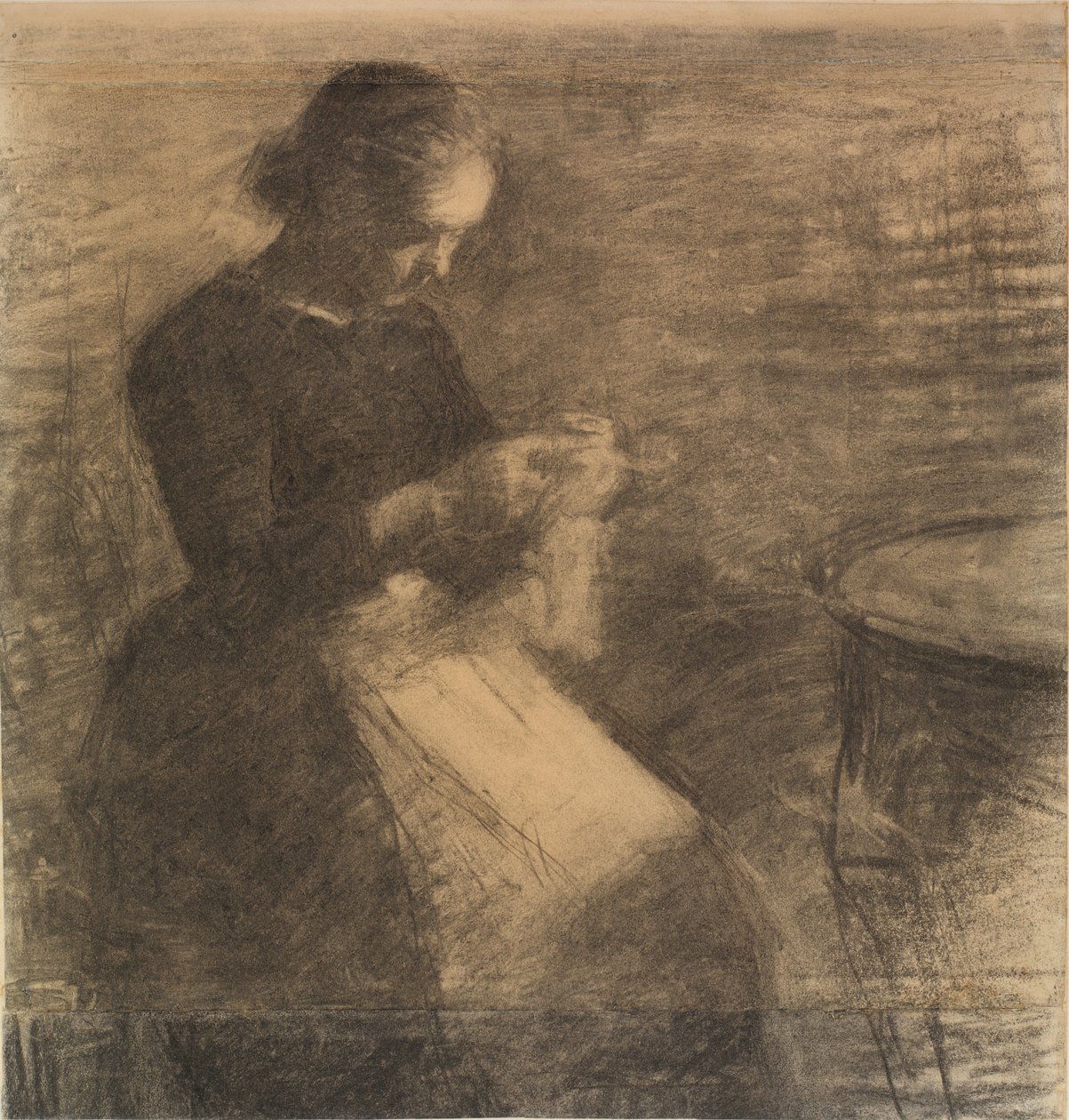 Retrato de Ida Hammershøi con labores de aguja de Vilhelm Hammershøi