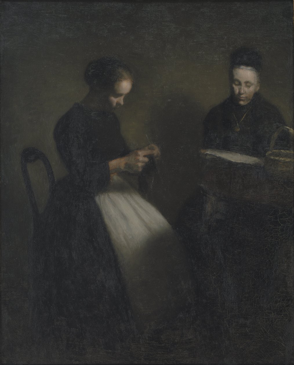 Noche en el salón, la madre y la esposa del artista de Vilhelm Hammershoi