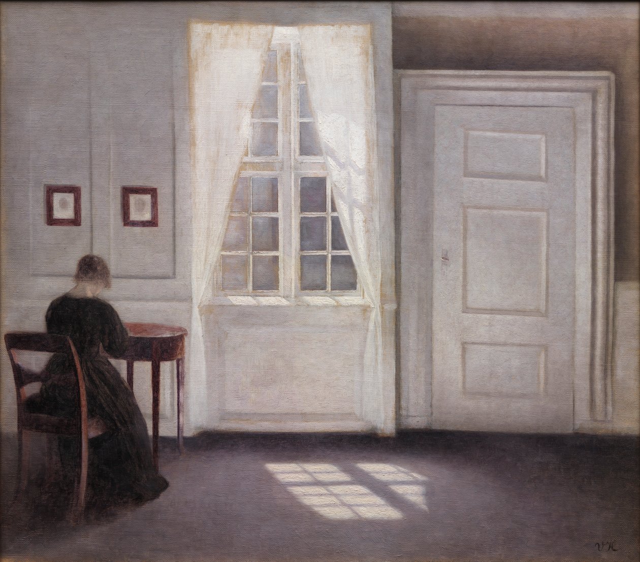 Interior en Strandgade, luz del sol en el suelo de Vilhelm Hammershøi