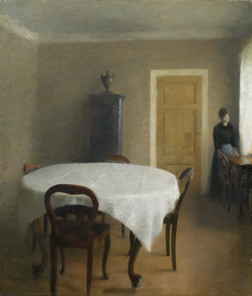 Interior, el comedor en la casa de la infancia de Hammershøi, Frederiksberg Allé, 1891 de Vilhelm Hammershoi