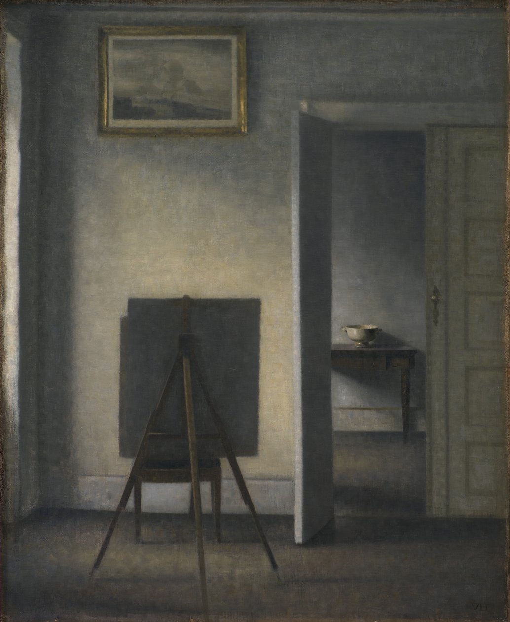 Interior con el caballete del artista de Vilhelm Hammershøi