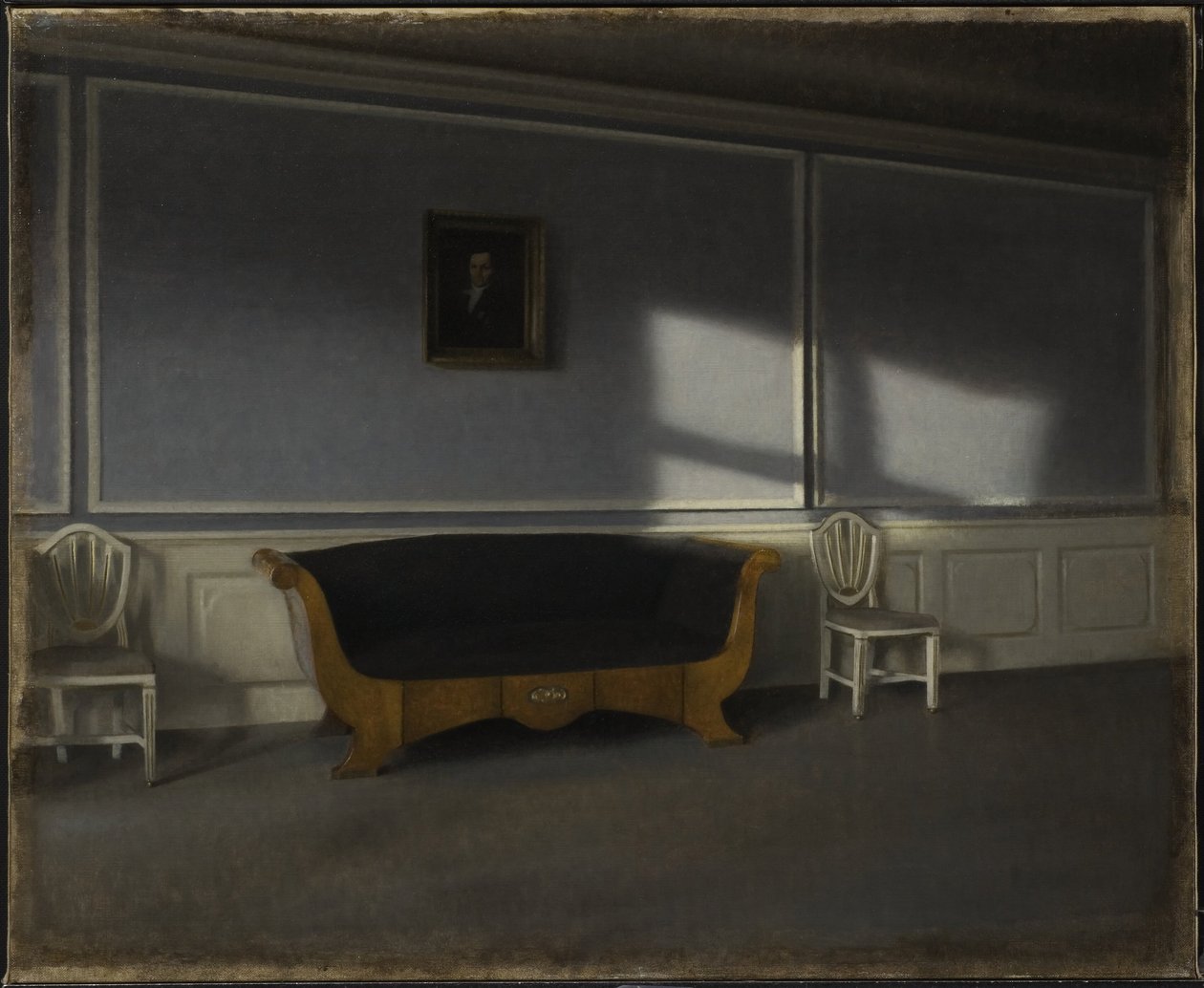 Luz del sol en el salón III de Vilhelm Hammershøi