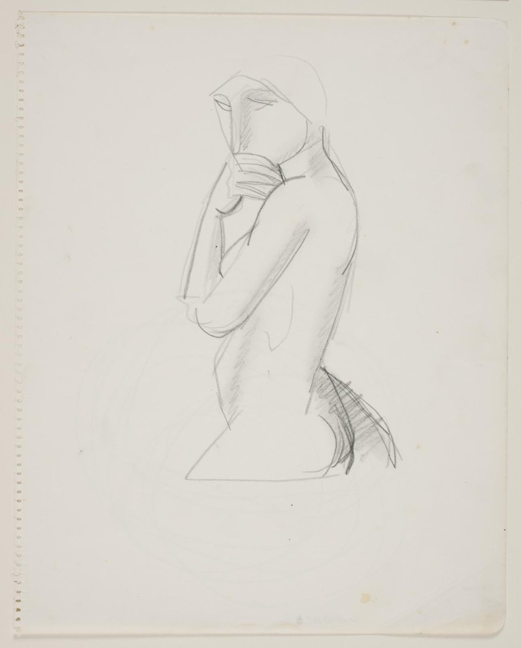 Modelo femenina, figura 3/4, con la mano en la boca de Vilhelm Lundstrøm