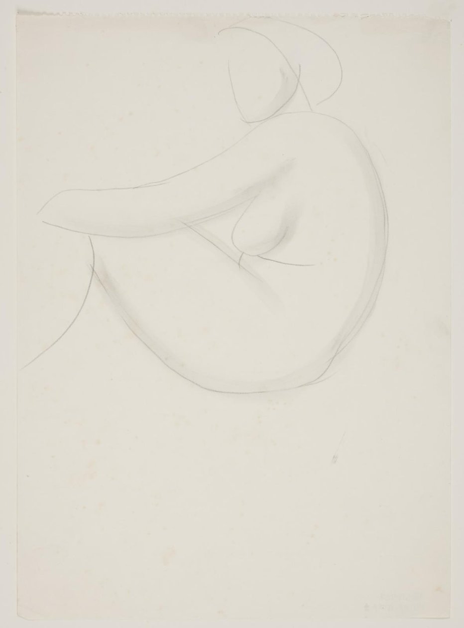Modelo femenino sentado, visto de lado. Estudio para mosaico en la piscina de Frederiksberg de Vilhelm Lundstrøm