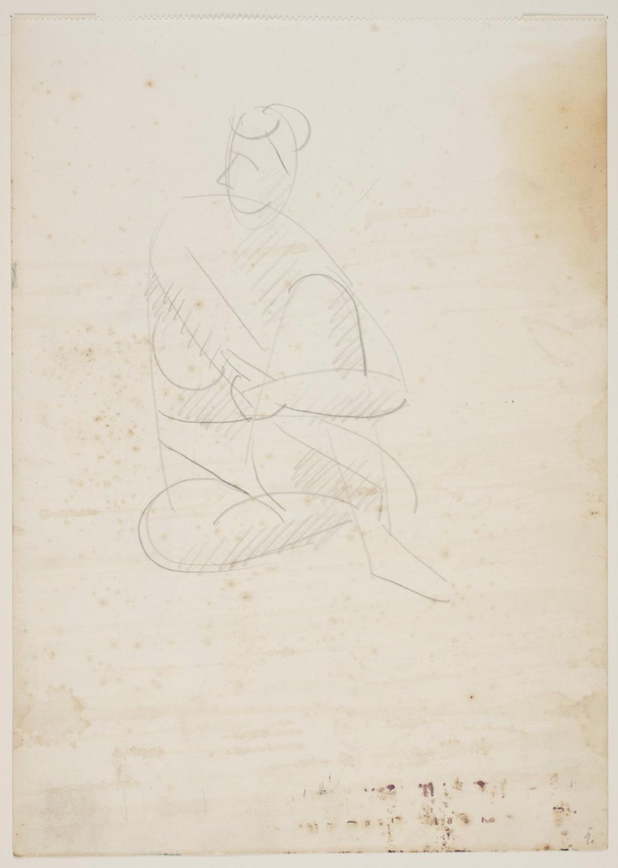 Mujer desnuda sentada, vista de frente, con los brazos alrededor de la rodilla levantada de Vilhelm Lundstrøm