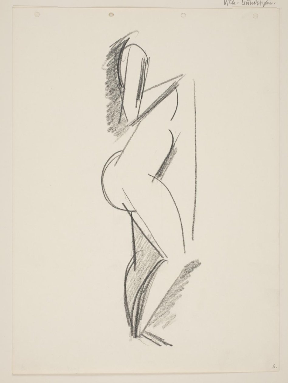 Mujer desnuda de pie, perfil a la derecha, con drapeado en la mano de Vilhelm Lundstrøm