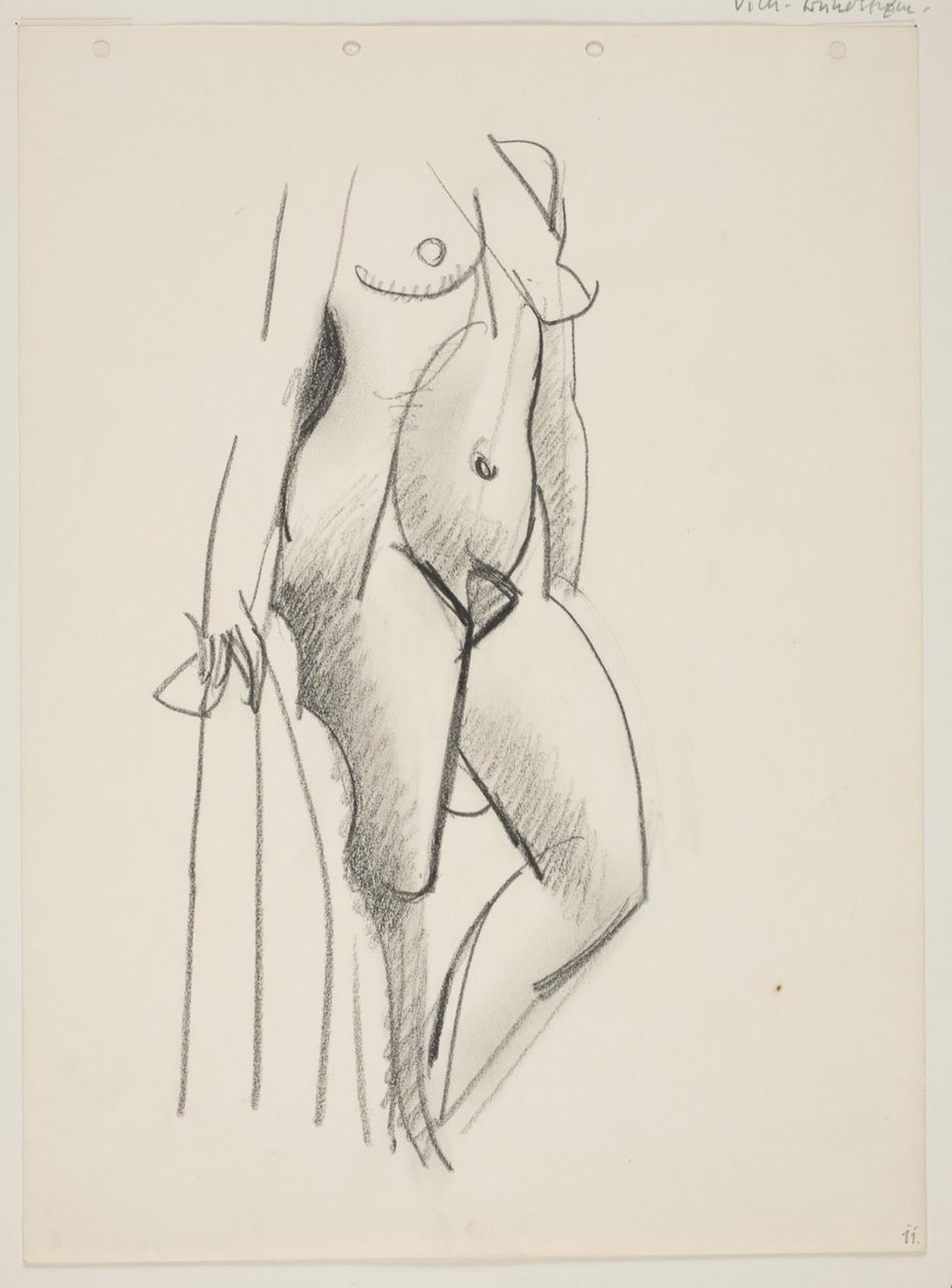 Mujer desnuda de pie, vuelta hacia la derecha, con un drapeado en la mano de Vilhelm Lundstrøm