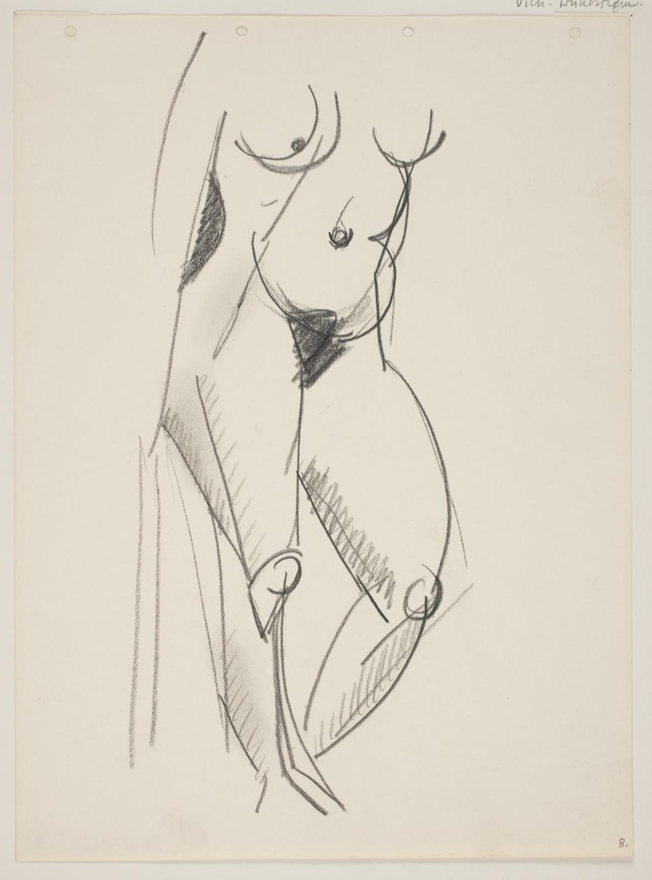 Mujer desnuda de pie, vuelta hacia la derecha, con un drapeado en la mano de Vilhelm Lundstrøm