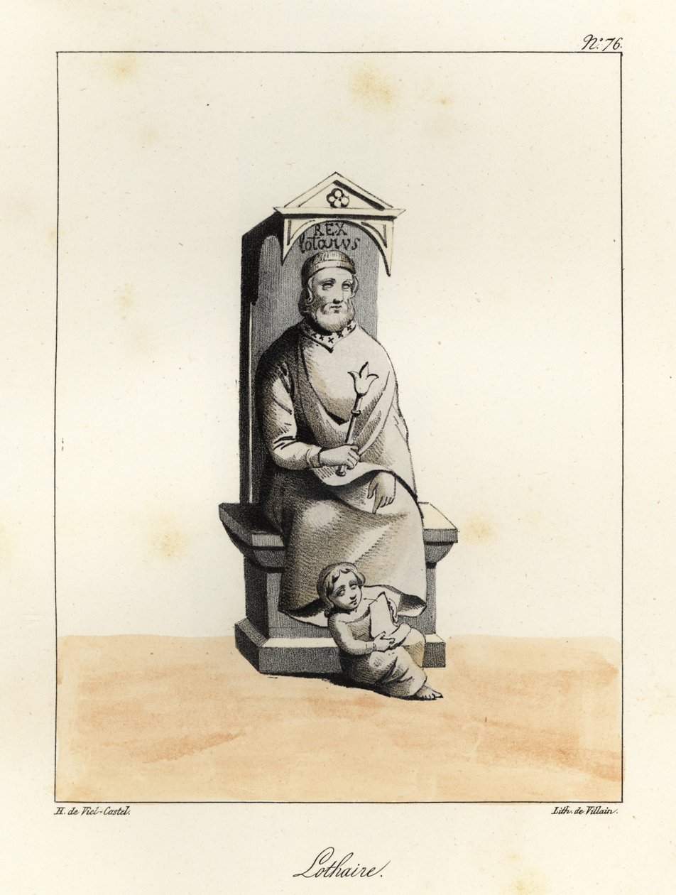 Estatua de Lothair I, Lothar I, emperador carolingio, rey de Italia y de la Francia Media, 795-855 de Villain Villain