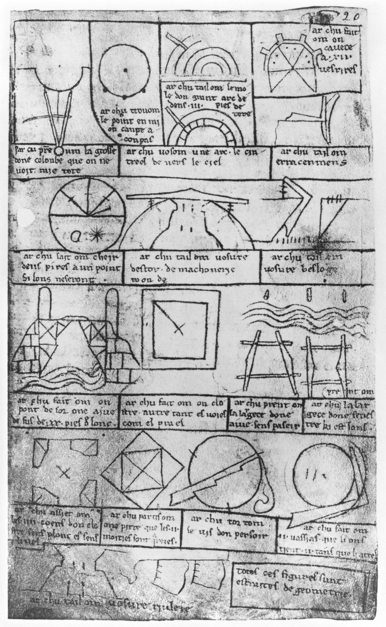 Copia facsímil de Ms Fr 19023 fol.20 Figuras geométricas para la construcción de edificios de Villard de Honnecourt