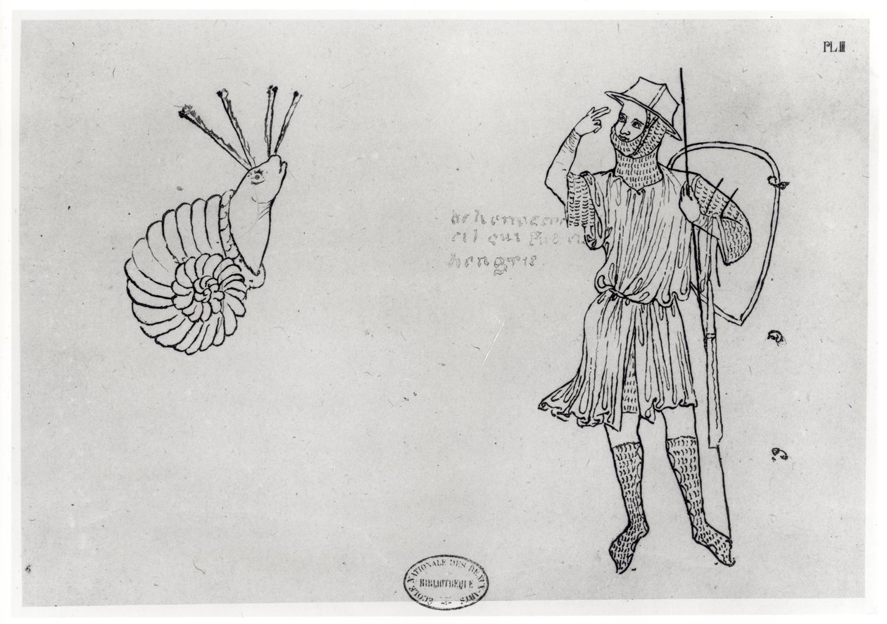 Fol.2 Caracol y soldado húngaro (copia facsímil) de Villard de Honnecourt