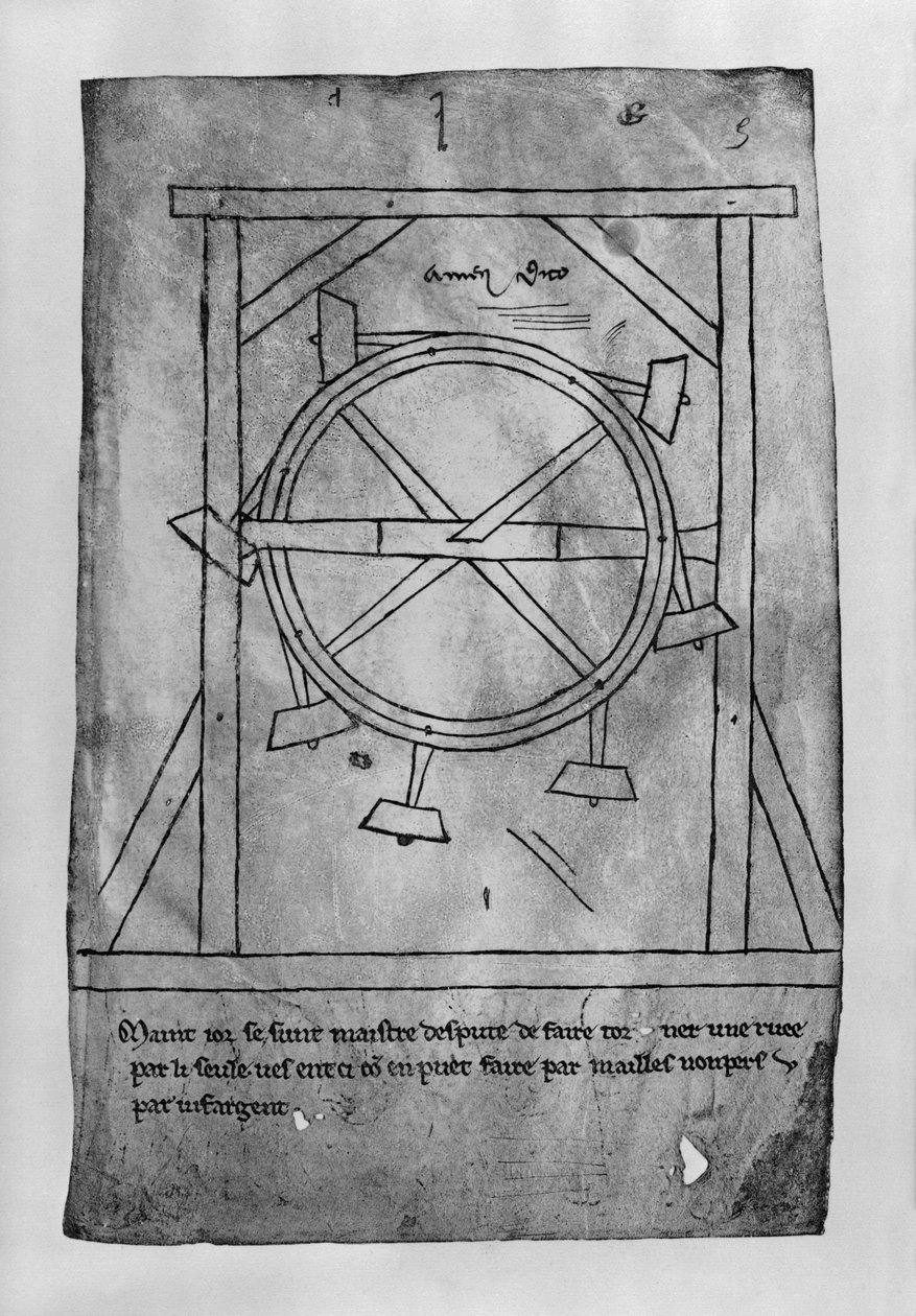 Supuestamente movimiento perpetuo de mazos y rueda (copia facsímil) de Villard de Honnecourt