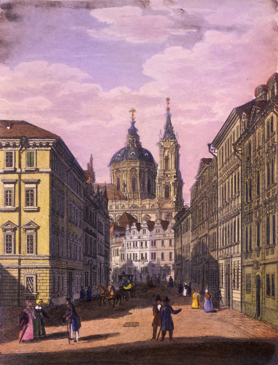 Iglesia de San Nicolás en el Barrio Pequeño, Praga, 1847 de Vincenc and Geissler, F. Morstadt