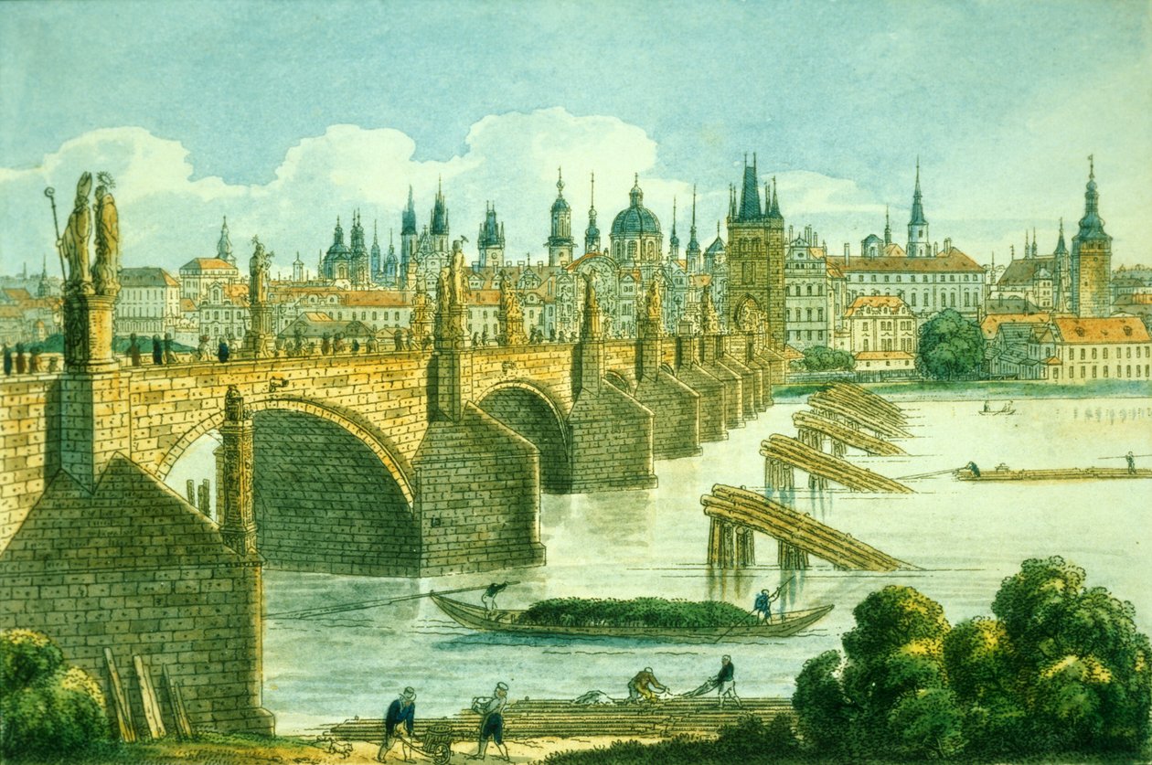 El casco antiguo de Praga desde la isla de Kampa, c.1830 de Vincenc Morstadt
