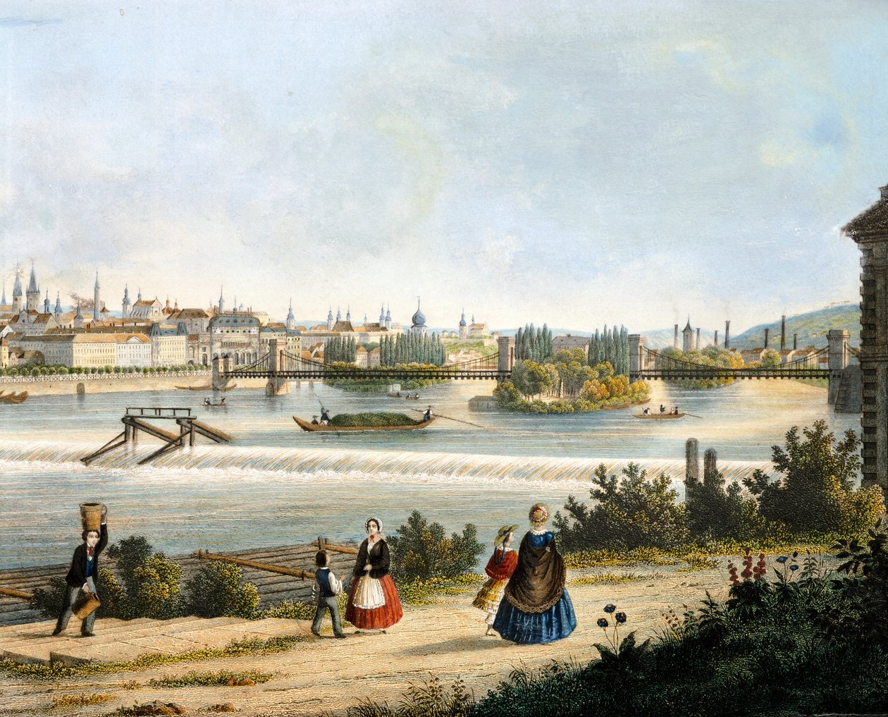 Praga en el río Moldava (Vltava), por Vincent Morstadt, República Checa de Vincenc Morstadt