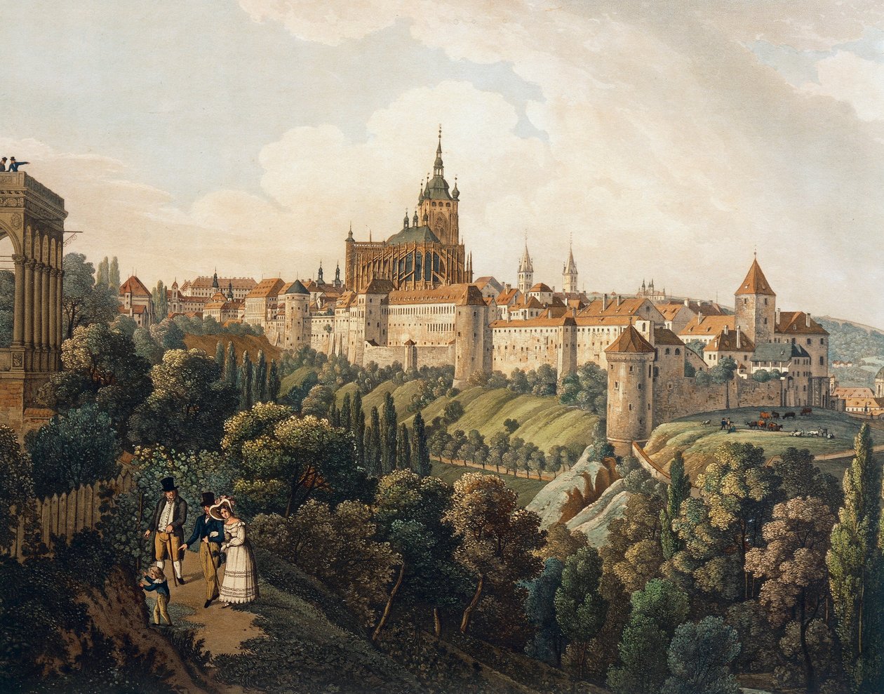 Vista de Praga desde el Belvedere por Vincent Morstadt (acuarela) de Vincenc Morstadt