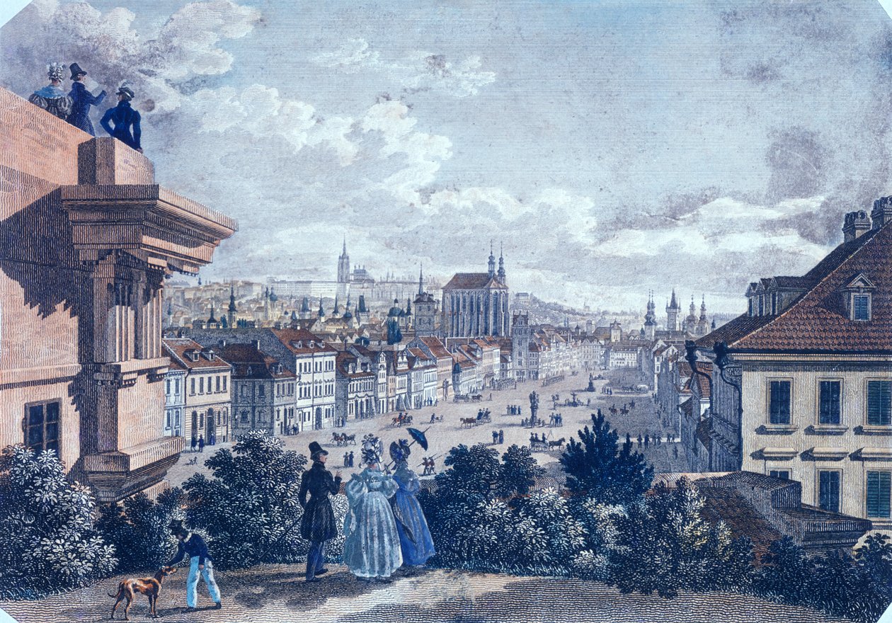 Mercado de caballos en la Plaza Wenceslao, Praga, 1835 de Vincenc and Geissler, F. Morstadt