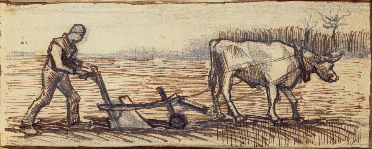 En el arado, de una serie de cuatro dibujos que representan las cuatro estaciones de Vincent van Gogh