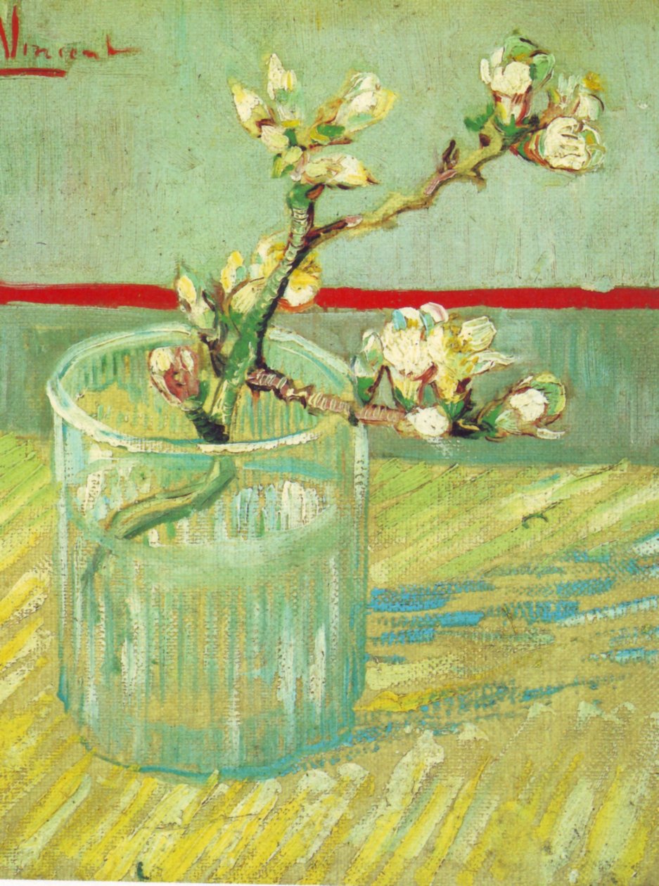 Rama de almendro en flor en un vaso de Vincent van Gogh