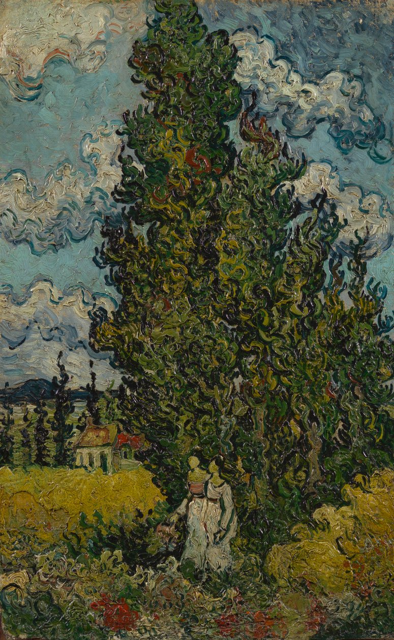 Cipreses y dos mujeres de Vincent van Gogh