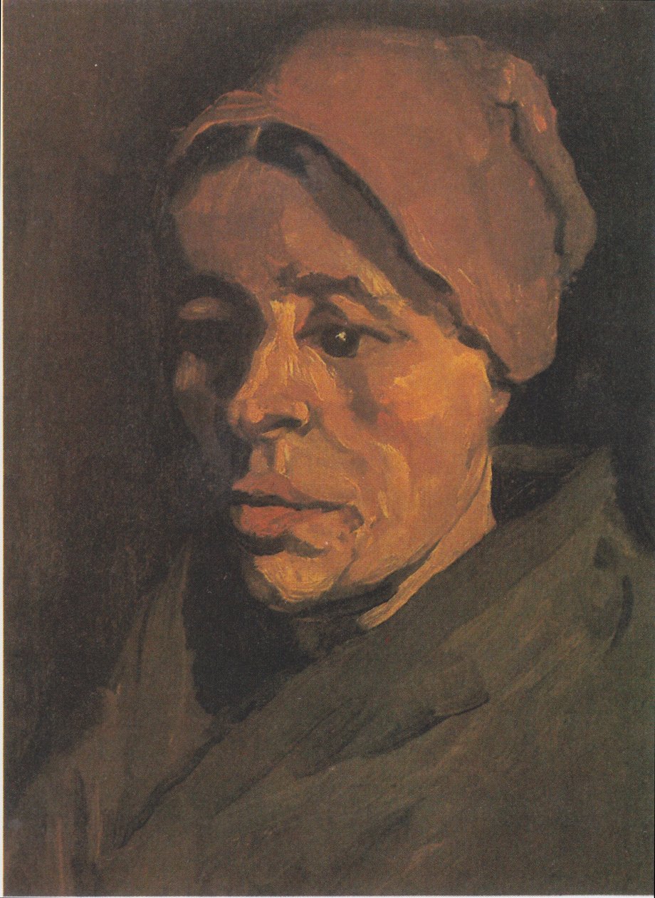 Cabeza de una campesina con cofia marrón de Vincent van Gogh
