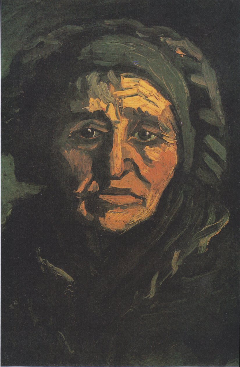 Cabeza de una campesina con cofia verdosa de Vincent van Gogh