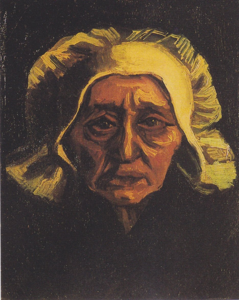 Cabeza de una anciana campesina con cofia blanca de Vincent van Gogh