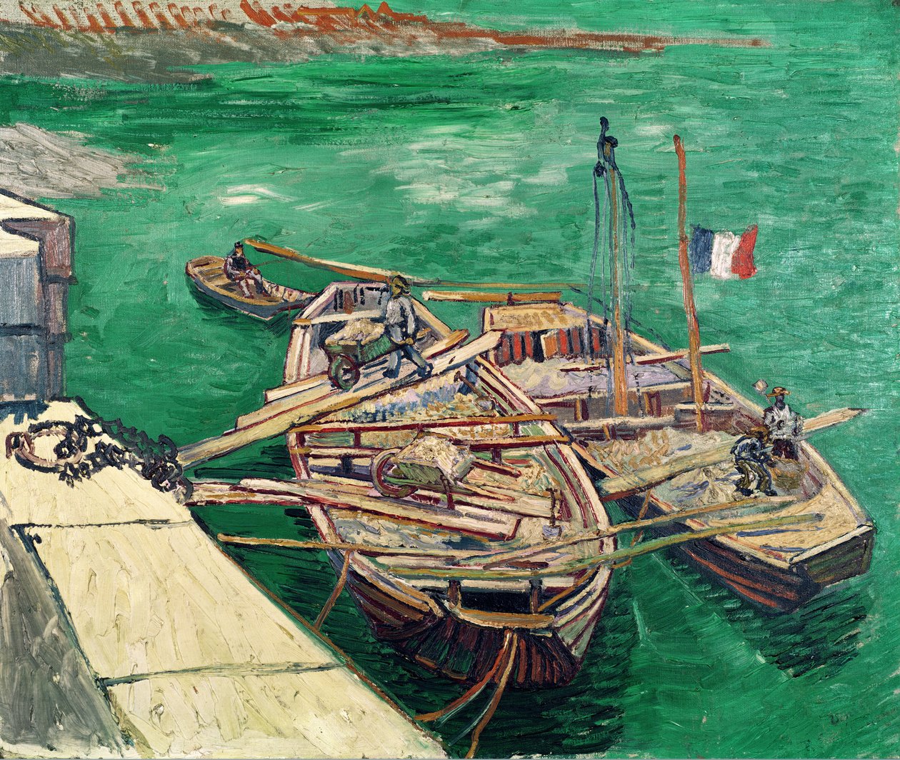 Muelle de desembarco con barcos, 1888 de Vincent van Gogh