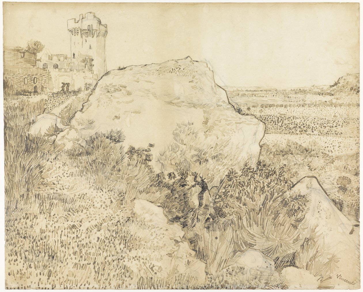 Paisaje en la Abadía de Montmajour en Arles, 1888 de Vincent van Gogh