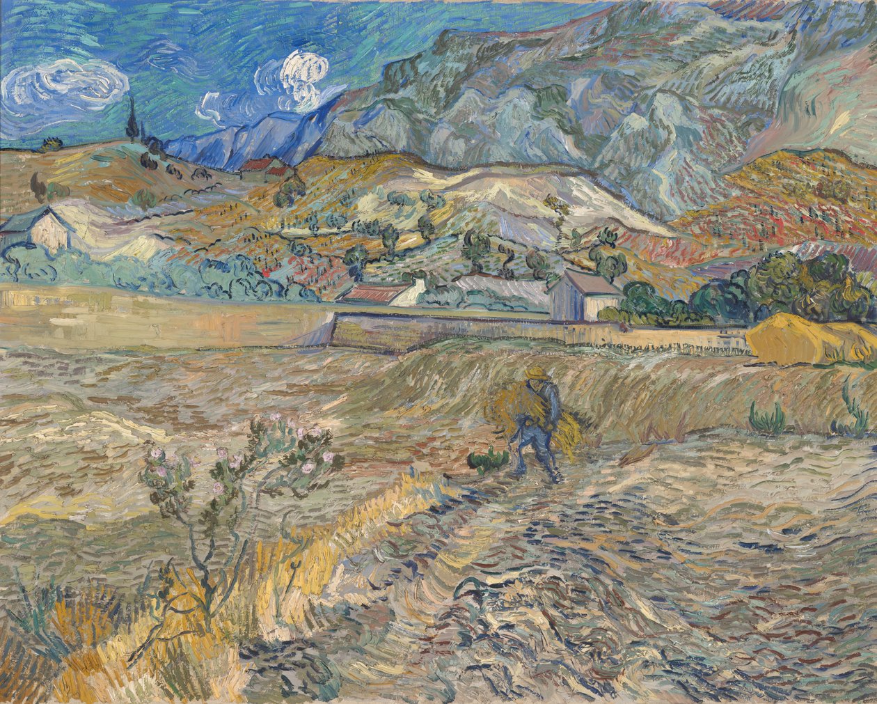 Paisaje en Saint-Rémy (Campo cerrado con campesino) de Vincent van Gogh