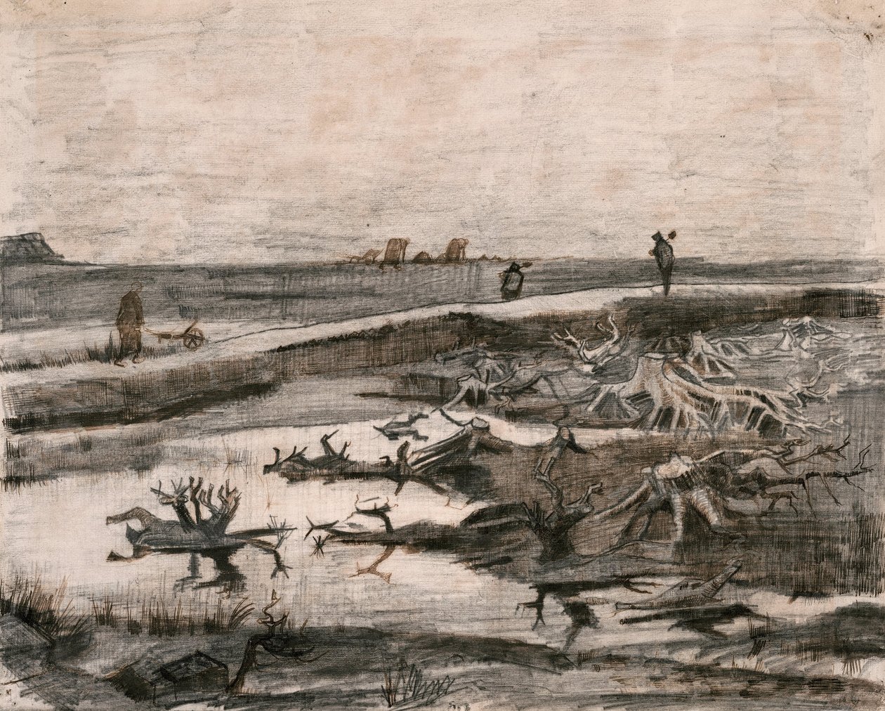 Paisaje con troncos de pantano (Travaux aux Champs) de Vincent van Gogh