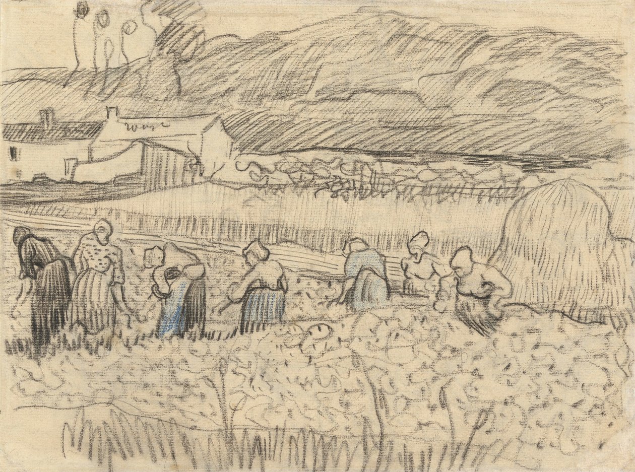 Paisaje con campesinas cosechando de Vincent van Gogh