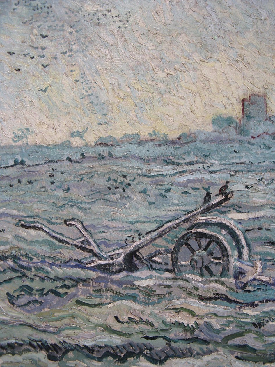 Campo nevado con un arado de Vincent van Gogh