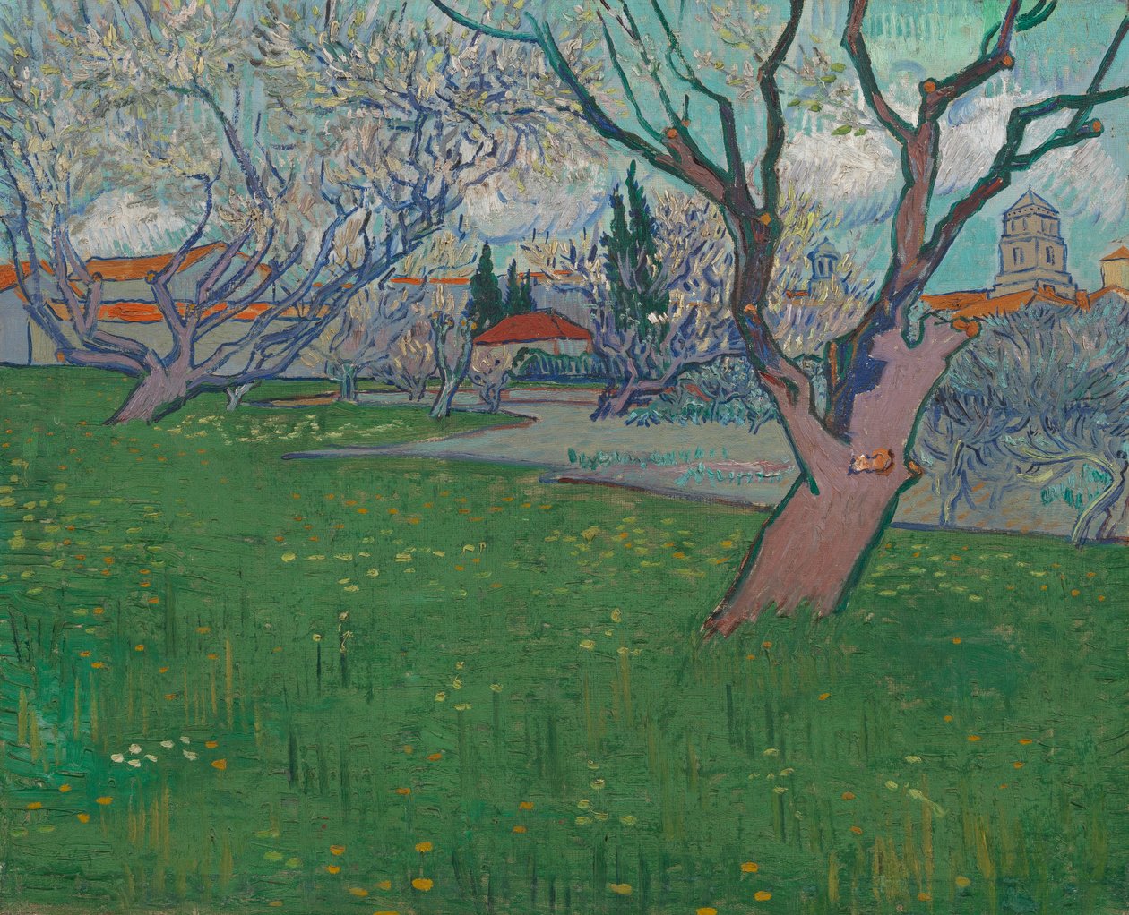 Huertos en flor, vista de Arles de Vincent van Gogh