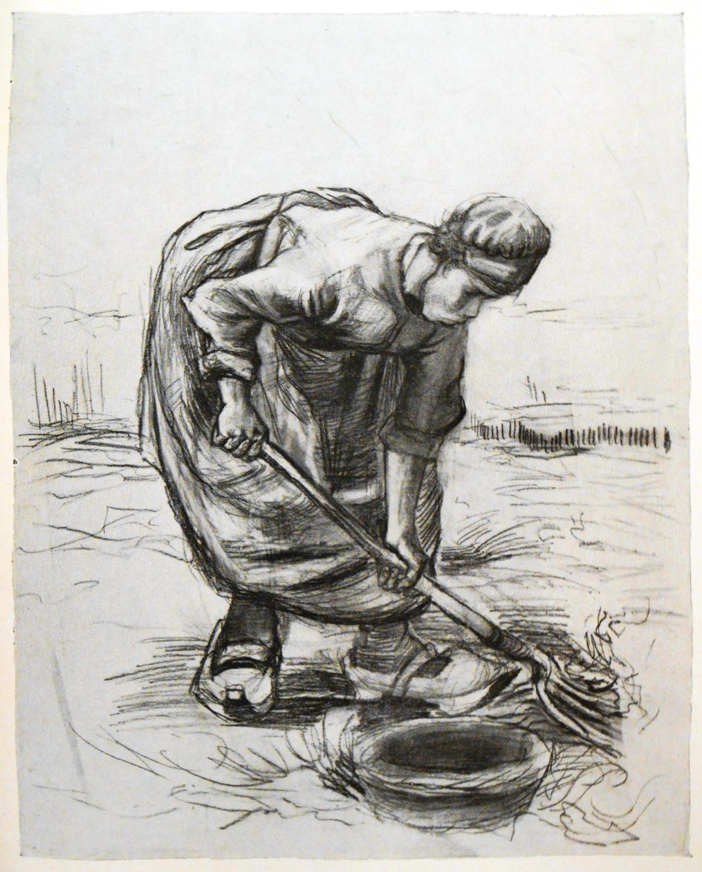 Campesina cavando patatas con cesta de Vincent van Gogh