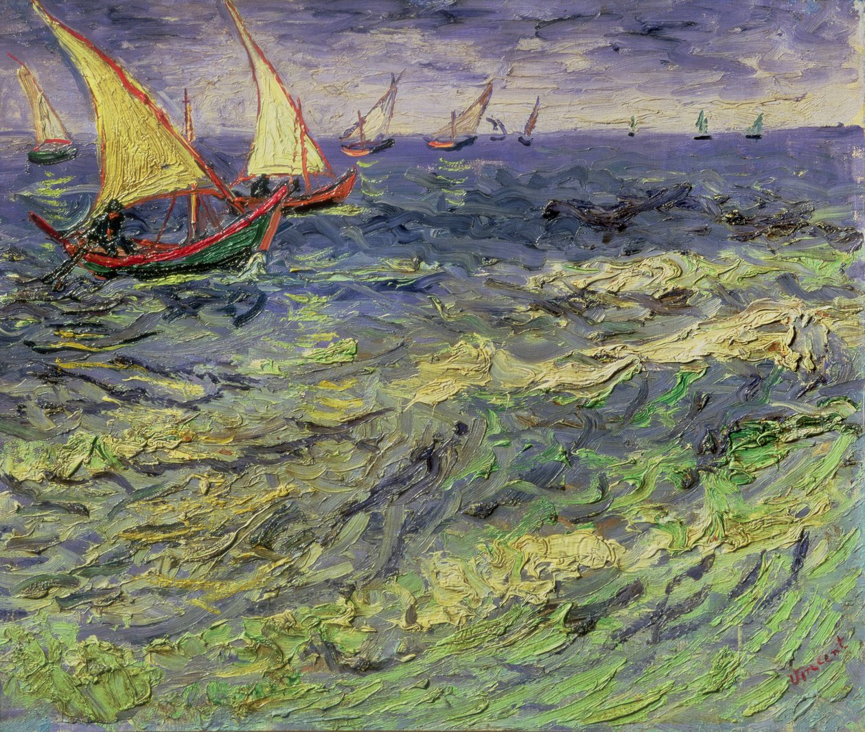 Paisaje marino en Saintes-Maries (Vista del Mediterráneo) 1888 de Vincent van Gogh