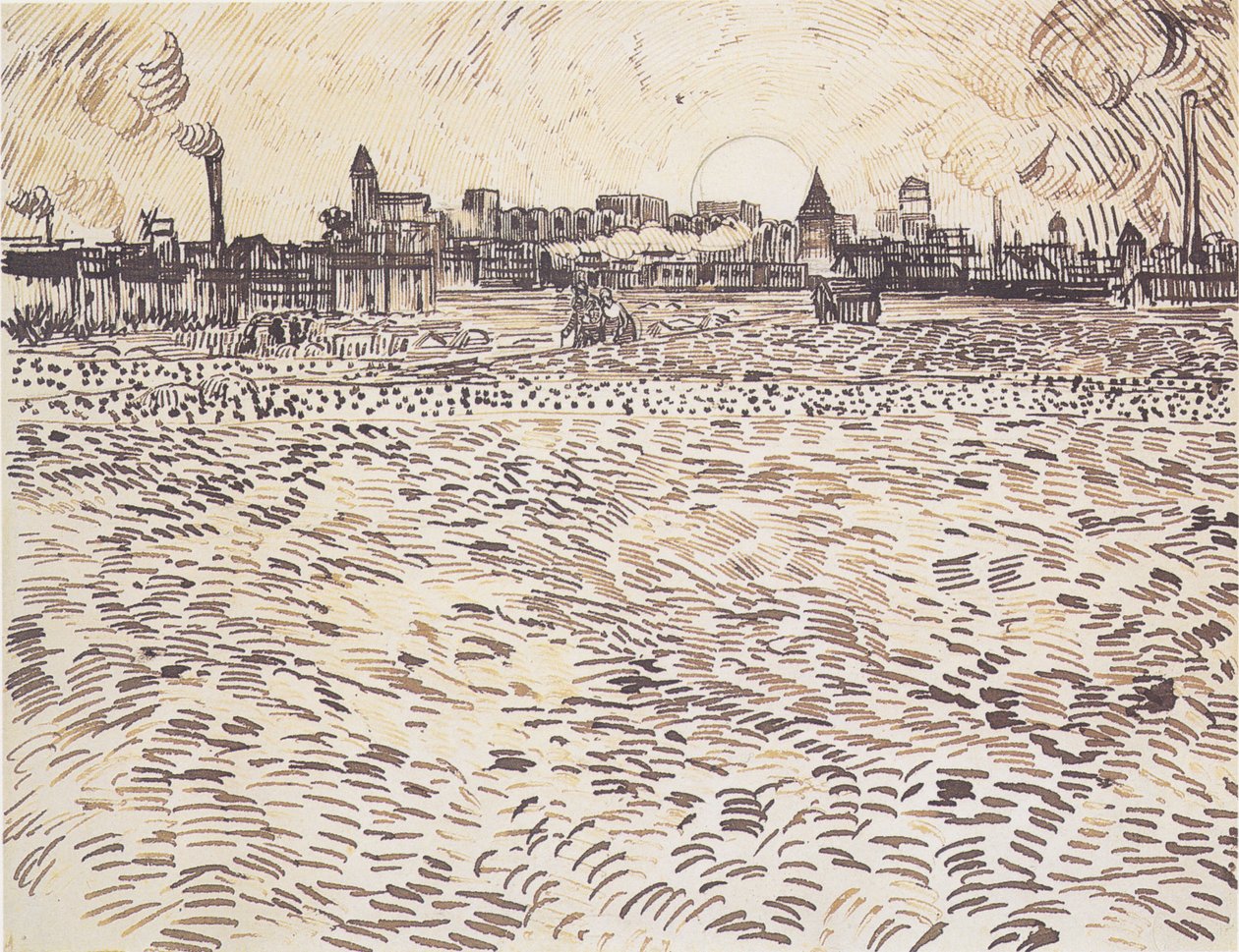Noche de verano, dibujo según estudio pintado de Vincent van Gogh