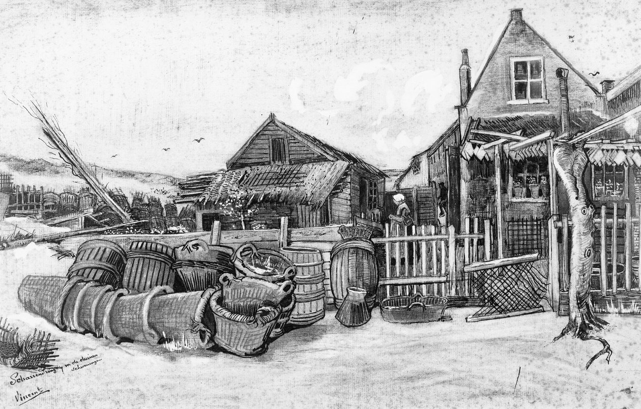 El granero de secado de pescado en Scheveningen, c.1882 de Vincent van Gogh