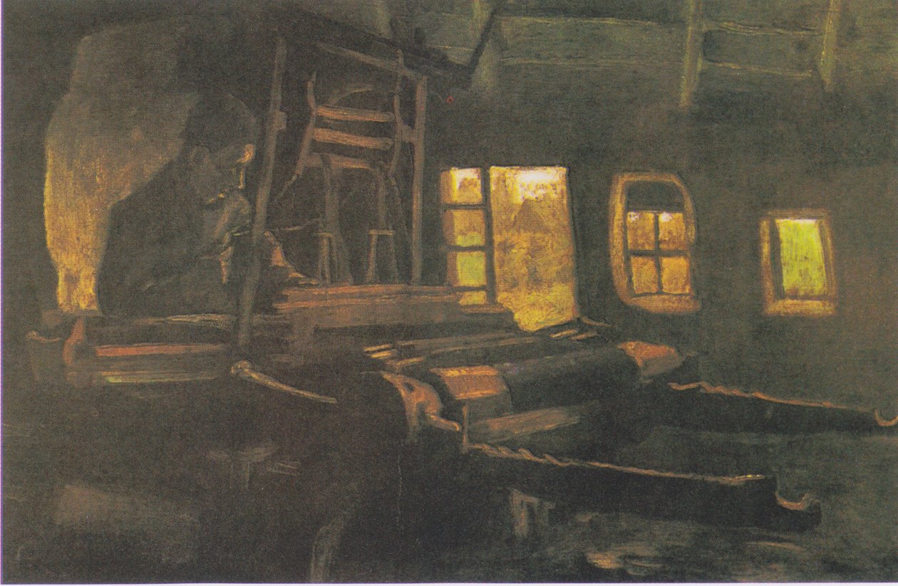 Tejedor en una habitación con tres ventanas estrechas de Vincent van Gogh