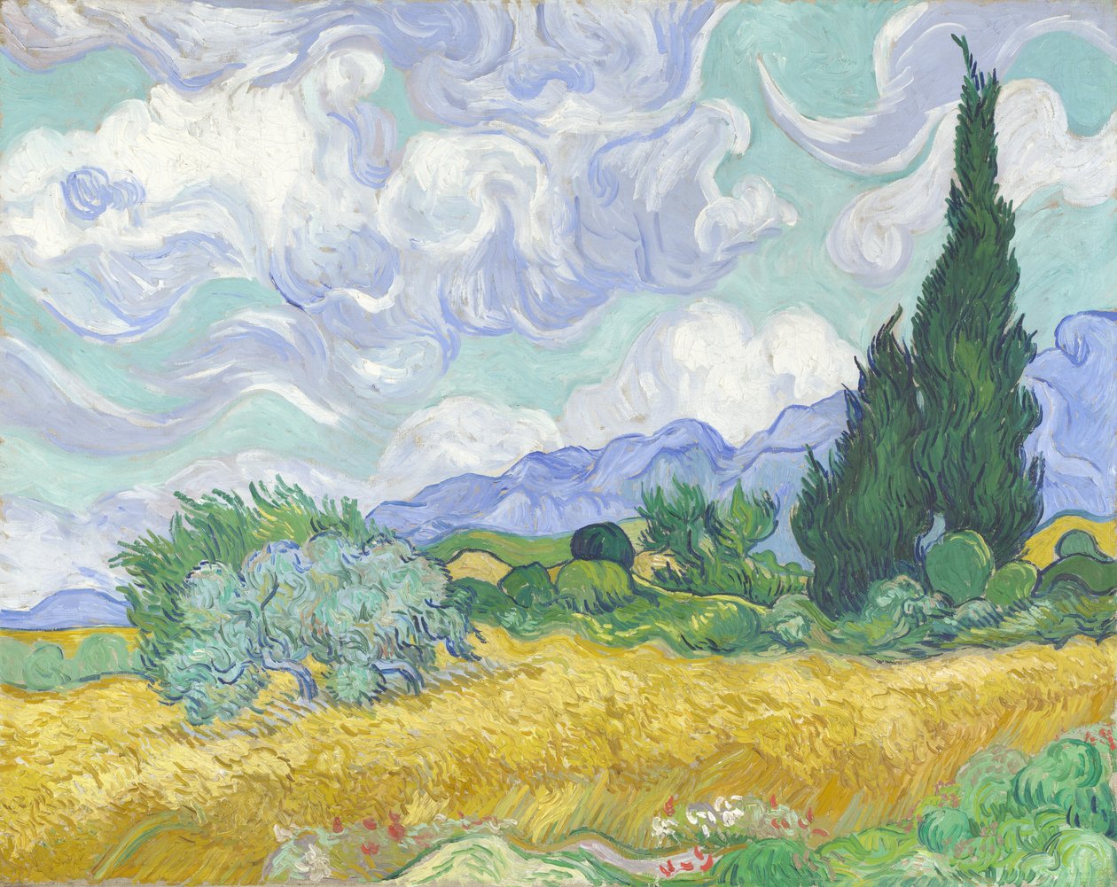 Campo de trigo con cipreses de Vincent van Gogh