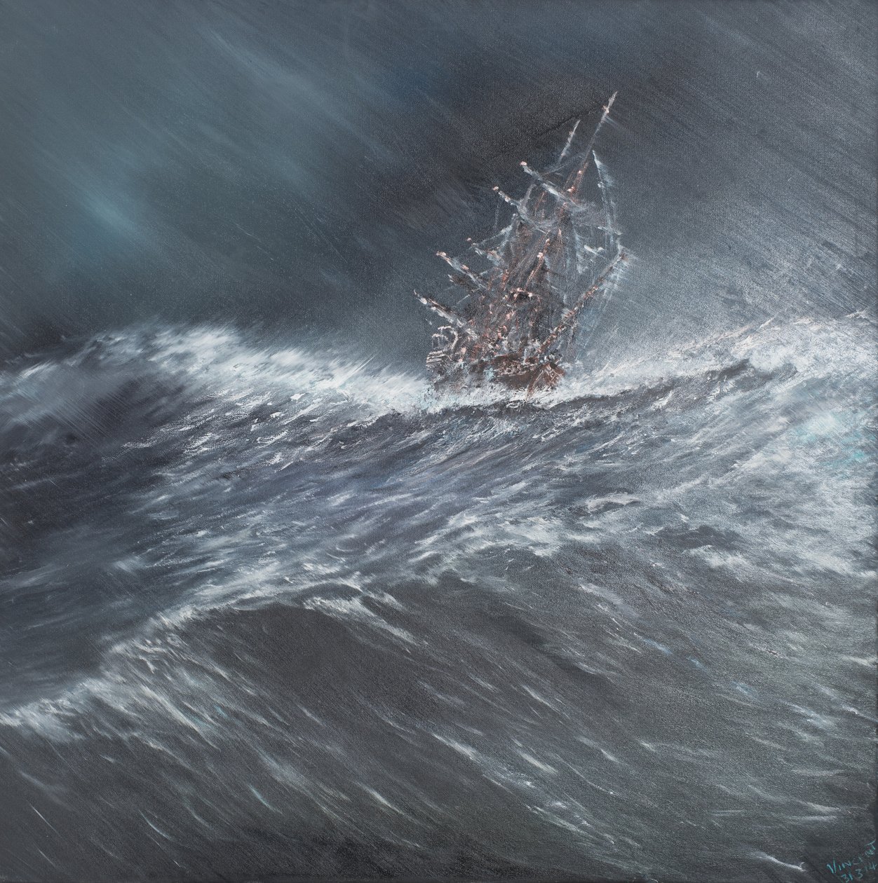 Beagle en una tormenta frente al Cabo de Hornos (2) 24 de diciembre de 1832 de Vincent Alexander Booth