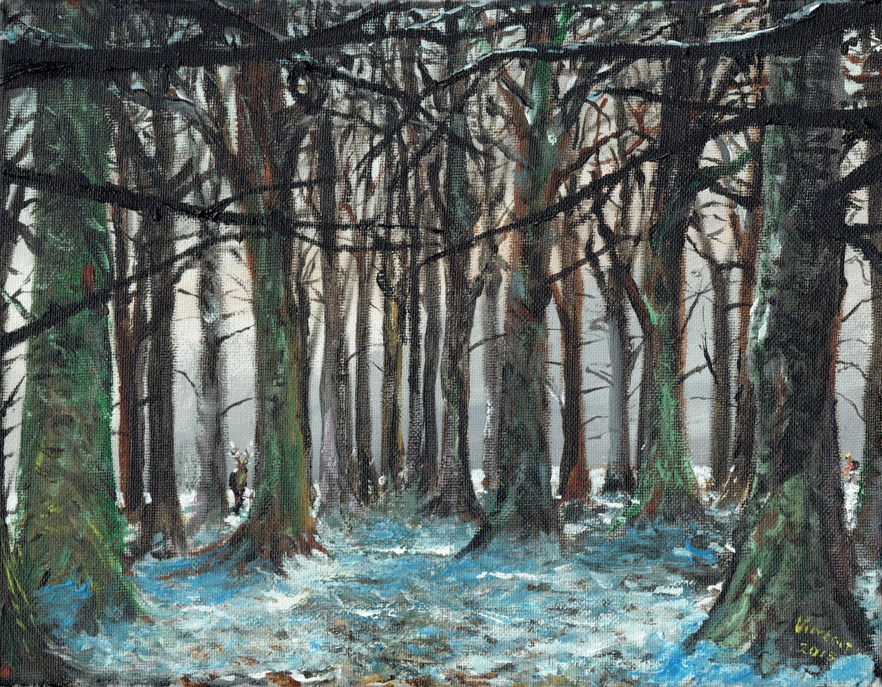 Ciervo y corredor en Lyme Park, 2016 de Vincent Alexander Booth