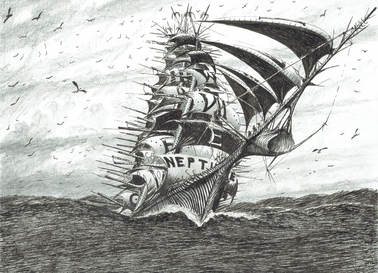 Storm Creators Cape Dolphin, 2024 (tinta y lápiz sobre papel) de Vincent Alexander Booth