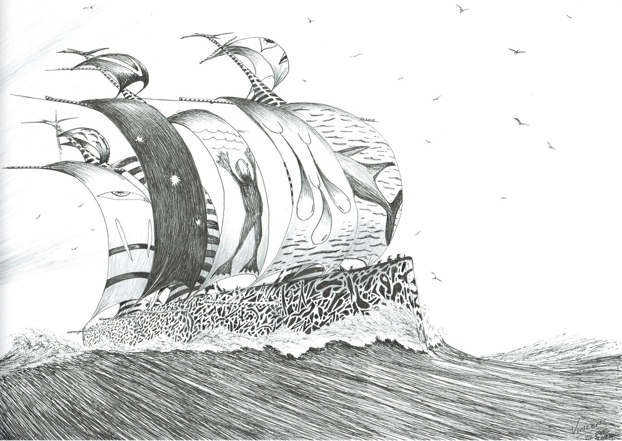 Storm Creators Cape Henlopen, 2024 (tinta y lápiz sobre papel) de Vincent Alexander Booth