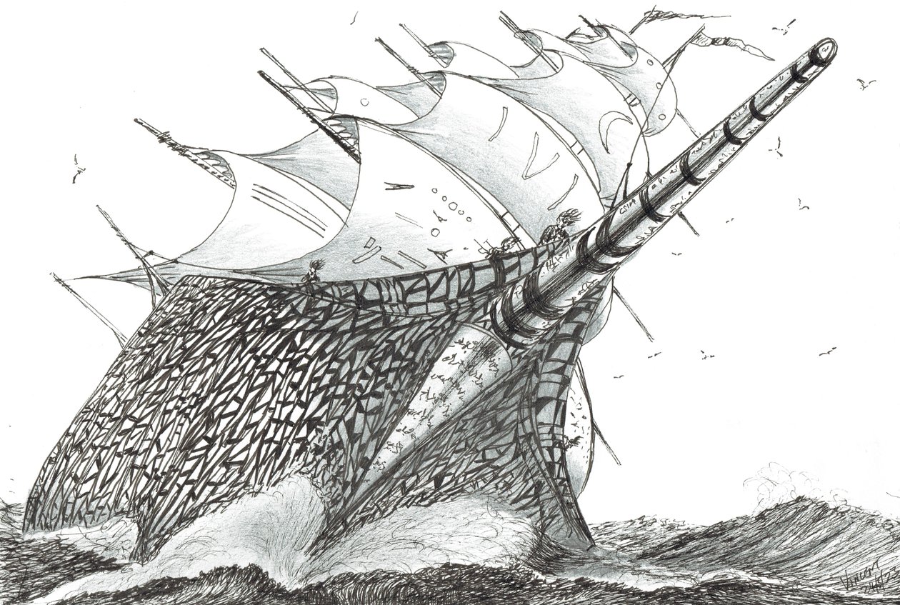 Creadores de tormentas Estrecho de Wellington, 2023 (tinta y lápiz sobre papel) de Vincent Alexander Booth