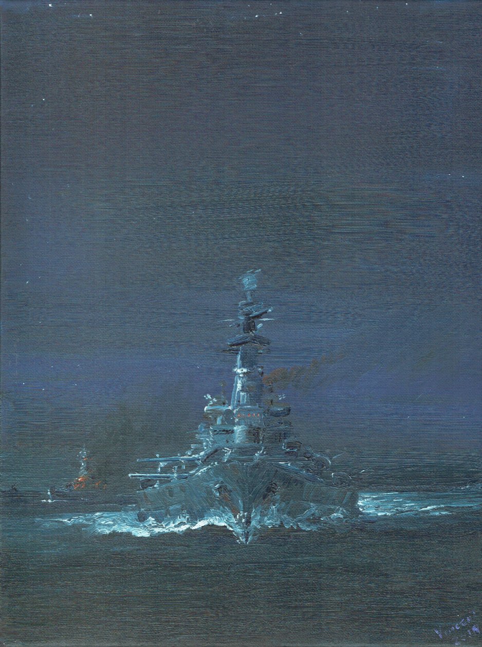 USS Washington avista Kirishima en el radar en Guadalcanal 1942 de Vincent Alexander Booth