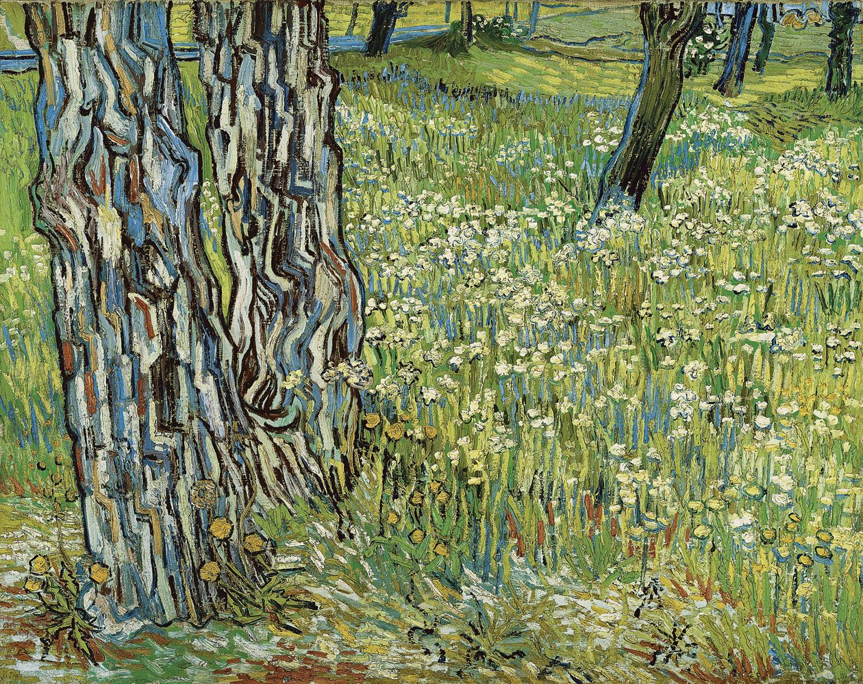 Troncos de árboles en la hierba de Vincent van Gogh