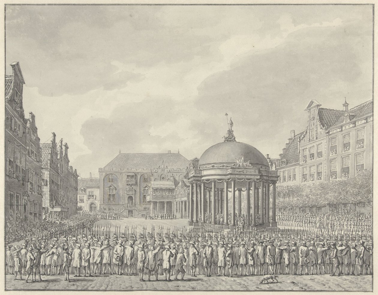 Juramento de las Regulaciones Gubernamentales sobre Grote Markt en Haarlem, 5 de septiembre de 1787 de Vincent Jansz. van der Vinne (signed by artist)