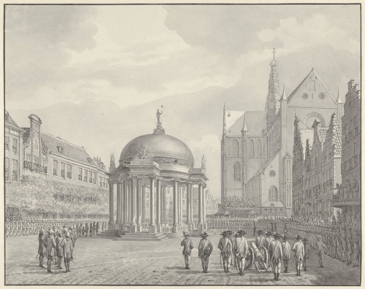 El juramento de las Regulaciones del Gobierno en Grote Markt en Haarlem, 5 de septiembre de 1787 de Vincent Jansz. van der Vinne